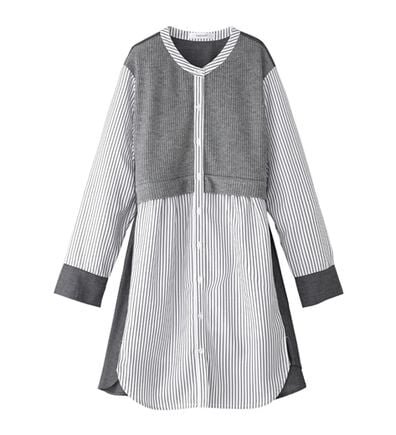 BELLUNA（ベルーナ）の「ストライプ&times;異素材切替シャツチュニック（チュニック）」
