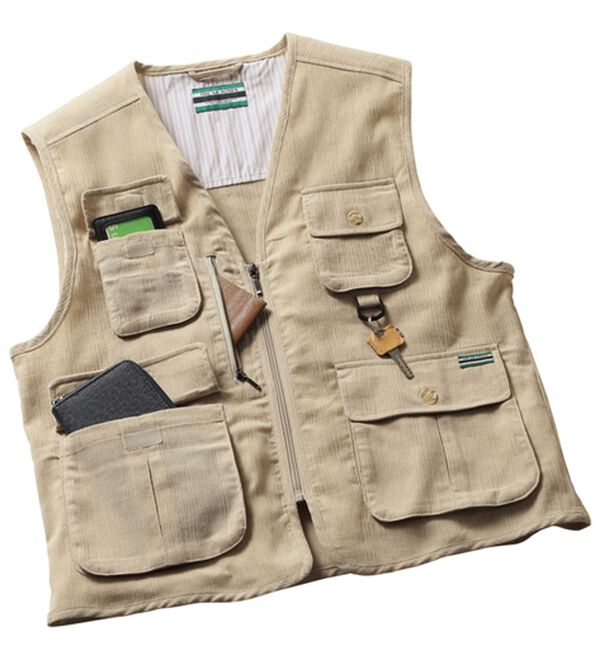 「夏素材の多ポケットベストコレクション（メンズベスト）」｜ベージュ(楊柳)