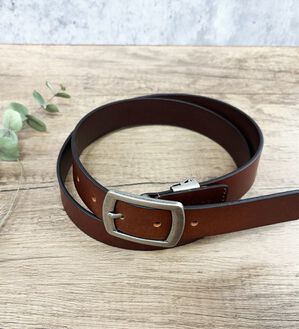 「【Lee】紳士牛革レザーナローベルト（メンズベルト）」｜ダークブラウン