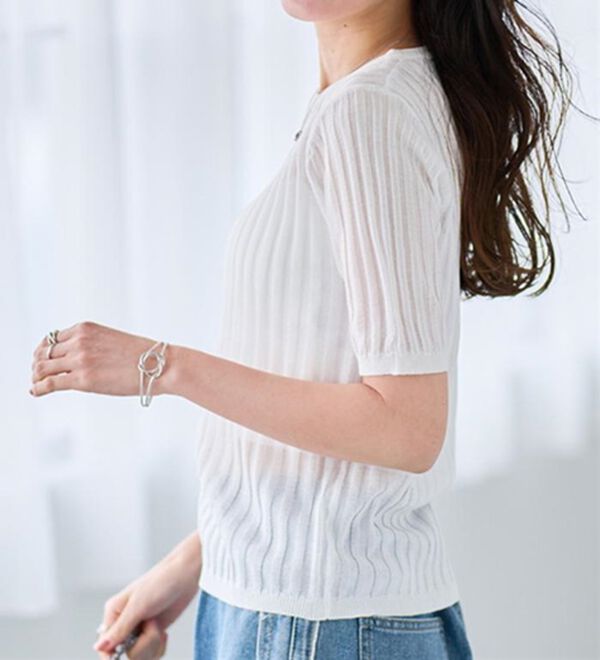 RANAN（ラナン）の「5分袖シアーラメリブニット（ニット・セーター）」｜詳細画像