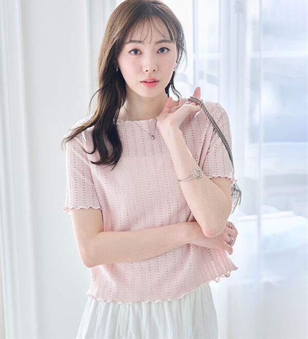 RANAN（ラナン）の「透かし柄メロー配色Ｔシャツ（カットソー）」｜詳細画像