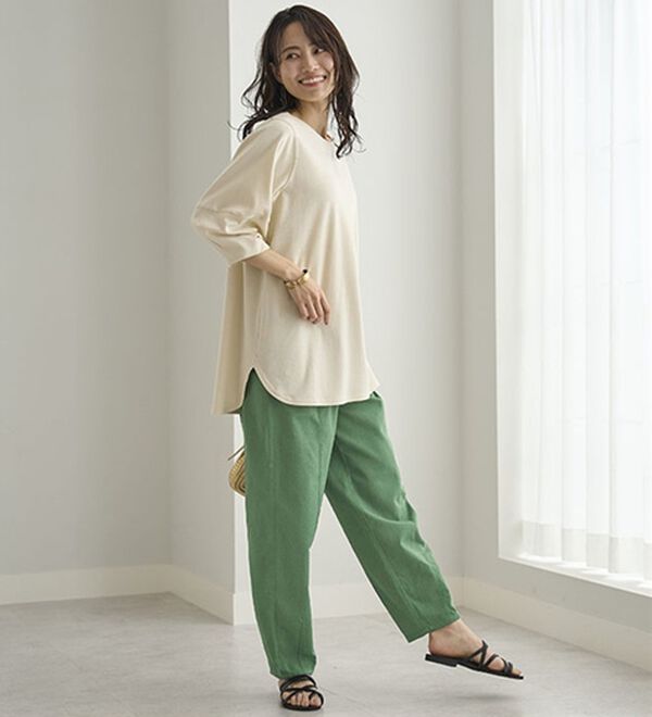 BELLUNA（ベルーナ）の「レーヨン麻入りゆったりワイドパンツ（フルレングスパンツ）」｜詳細画像