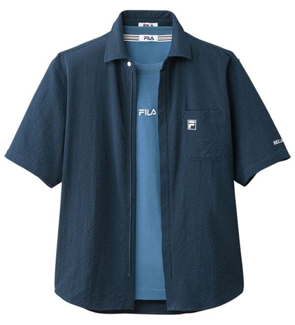 「＜フィラ＞ジップ使いサッカーシャツアンサンブル（メンズシャツ）」｜ネイビー