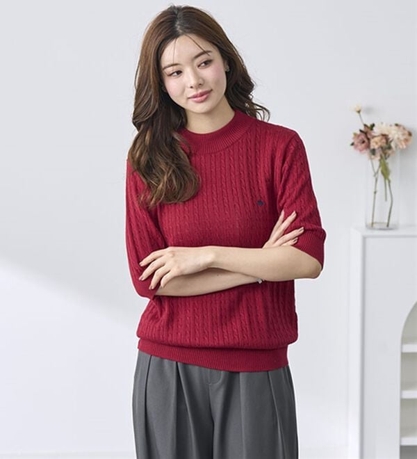 BELLUNA（ベルーナ）の「【ＰＯＬＯ　ＢＣＳ】ケーブル５分袖セーター（ニット・セーター）」｜詳細画像