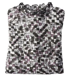 BELLUNA（ベルーナ）の「楊柳素材プリントハイネックプルオーバー（カットソー）」｜ブロック調柄(モノトーン)