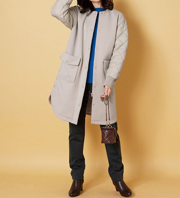 BELLUNA（ベルーナ）の「ダイヤキルト切替とろみ素材ロングコート（ロングコート）」｜詳細画像