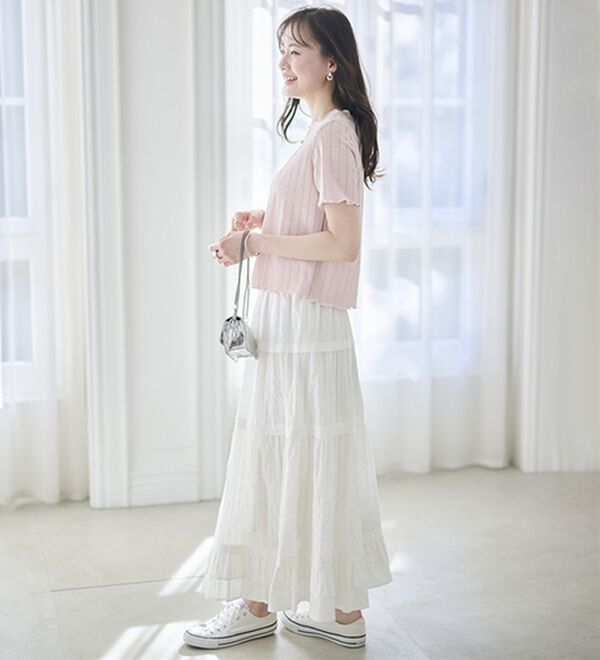 RANAN（ラナン）の「透かし柄メロー配色Ｔシャツ（カットソー）」｜詳細画像