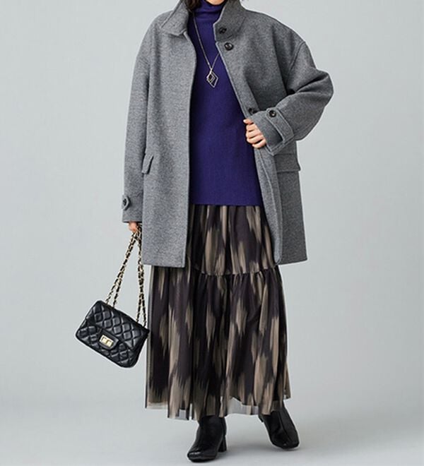 BELLUNA（ベルーナ）の「ウール調スタンド衿ミドル丈コクーンコート（ハーフコート）」｜詳細画像