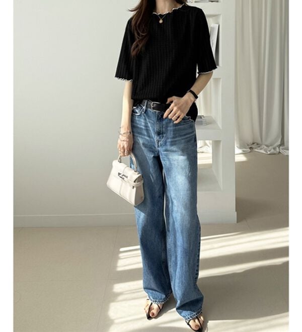 GeeRA（ジーラ）の「配色メロー５分袖表面感カットソー（カットソー）」｜詳細画像