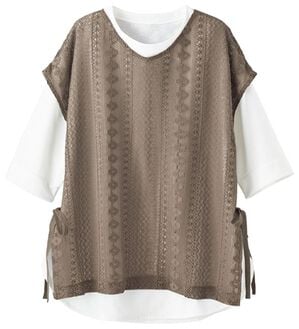 BELLUNA（ベルーナ）の「クロッシェレースサイドリボンアンサンブル（アンサンブル）」｜モカ