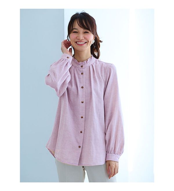 【新品】SUGARHILL オープンカラーブラウス　サイズ2 ブラウン 綿100％ダブルガーゼオーバーブラウス - ベルーナ【公式】