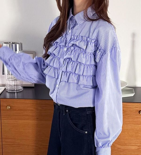 GeeRA（ジーラ）の「フリルドッキングオーバーサイズシャツ（シャツ）」｜詳細画像