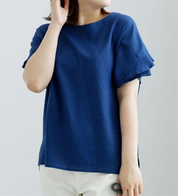 BELLUNA（ベルーナ）の「レーヨン麻袖デザインブラウス（ブラウス）」｜ブルー