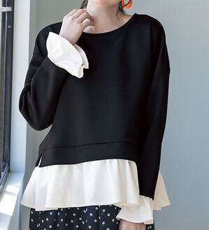 RANAN（ラナン）の「＜ＨＳ＞重ね着風配色フリルプルオーバー（カットソー）」｜ブラック／オフ