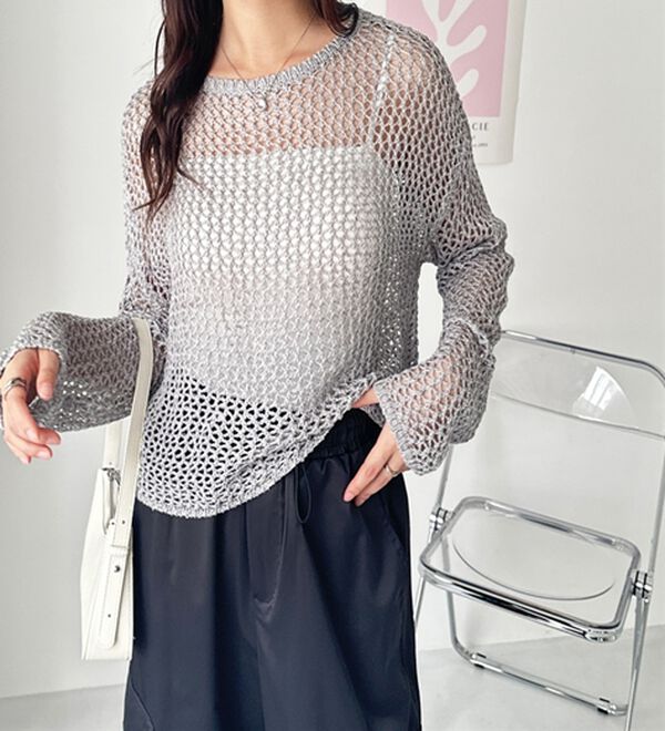 GeeRA（ジーラ）の「透かし編みメッシュニットプルオーバー（ニット・セーター）」｜詳細画像