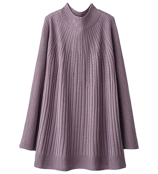 BELLUNA（ベルーナ）の「＜日本製＞ホールガーメントケーブル柄フレアーチュニック（チュニック）」｜ラベンダー