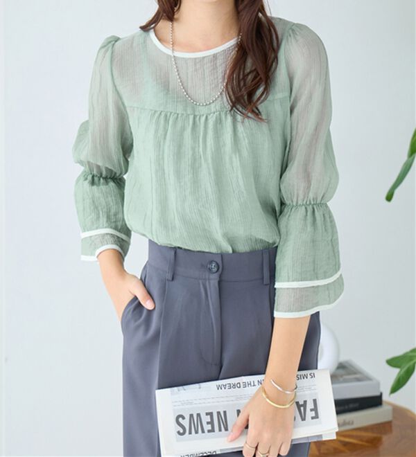 alotta（アロッタ）の「配色楊柳シアーブラウス（ブラウス）」｜詳細画像