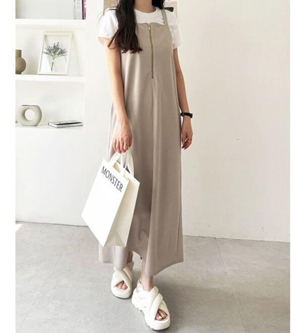 GeeRA（ジーラ）の「ハーフジップキャミワンピース（カットソーワンピース）」｜詳細画像