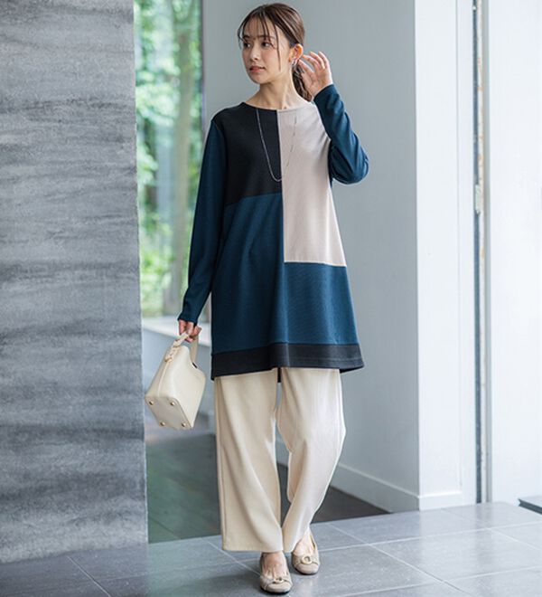 BELLUNA（ベルーナ）の「かのこ素材配色ブロッキングチュニック（チュニック）」｜詳細画像