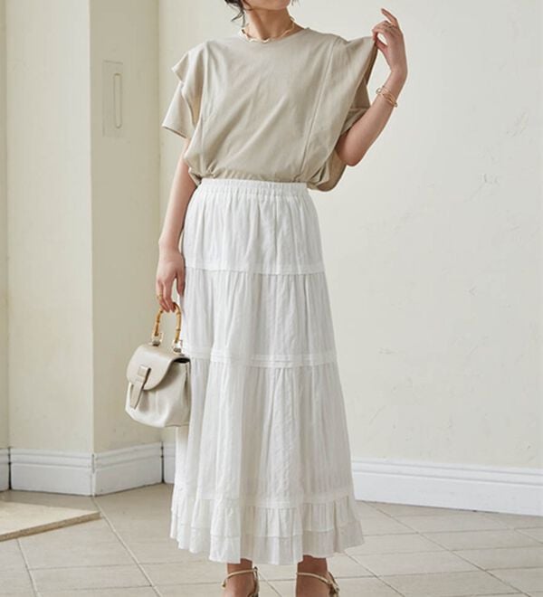 RANAN（ラナン）の「【華奢見え】ひんやりラッフルショルダーTシャツ（カットソー）」｜詳細画像