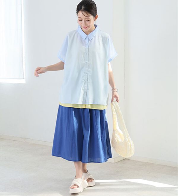 A HAPPY MARILYN（アハッピーマリリン）の「【Ｌ～６Ｌ】【２丈展開】【風通るプレミアム】綿・楊柳、ギャザーフレアスカンツ。（ワイドパンツ・ガウチョ）」｜詳細画像