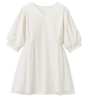 RANAN（ラナン）の「ひんやり！カットソー＆チュール切替チュニック（チュニック）」｜オフホワイト