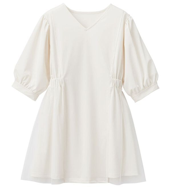 RANAN（ラナン）の「ひんやり！カットソー＆チュール切替チュニック（チュニック）」｜オフホワイト