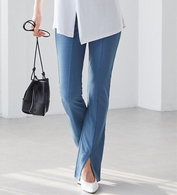 RANAN（ラナン）の「ひんやり！デニム調スリットパンツ（フルレングスパンツ）」｜詳細画像