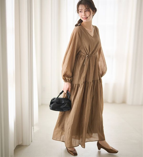 RANAN（ラナン）の「シアーチェックドロストギャザーティアードワンピ（その他ワンピース）」｜詳細画像