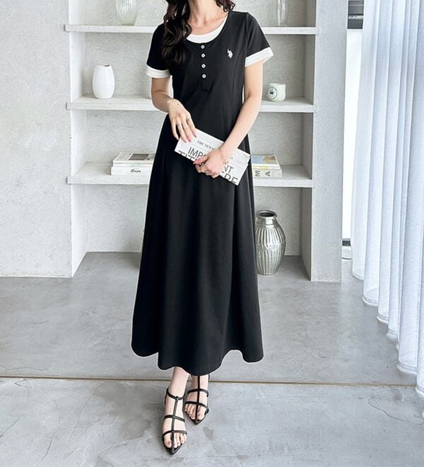 GeeRA（ジーラ）の「【ＵＳ．ＰＯＬＯ．ＡＳＳＮ】レイヤード風ヘンリーネック半袖ワンピース（カットソーワンピース）」｜詳細画像