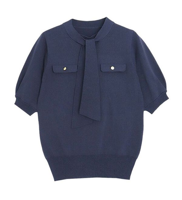 Pierrot（ピエロ）の「リネンタッチボウタイポケットニット（ニット・セーター）」｜詳細画像