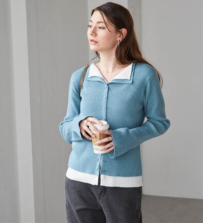 RANAN（ラナン）の「レイヤード配色ニットカーディガン（ニットカーディガン）」