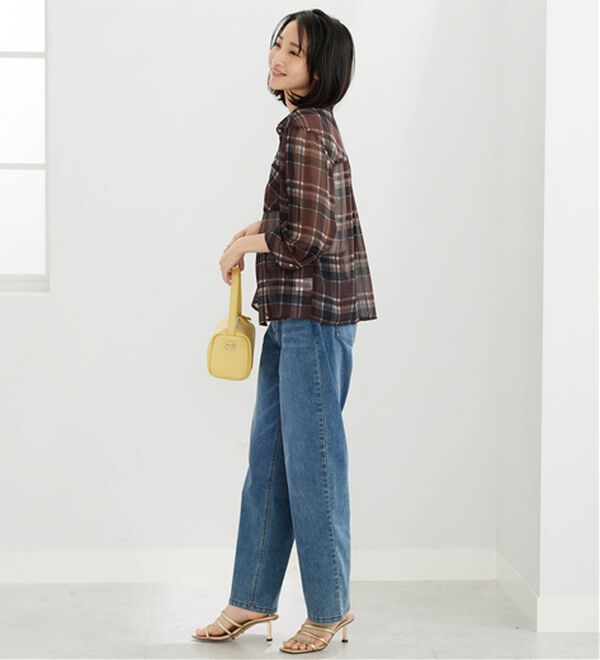 BELLUNA（ベルーナ）の「シフォン楊柳チェック柄プリントシャツ（シャツ）」｜詳細画像