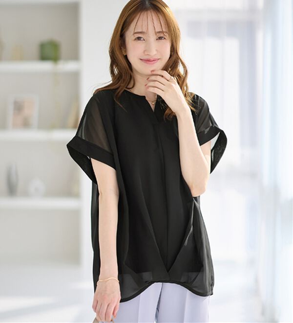 alotta（アロッタ）の「【接触冷感】裾タックふんわりブラウス（ブラウス）」｜ブラック