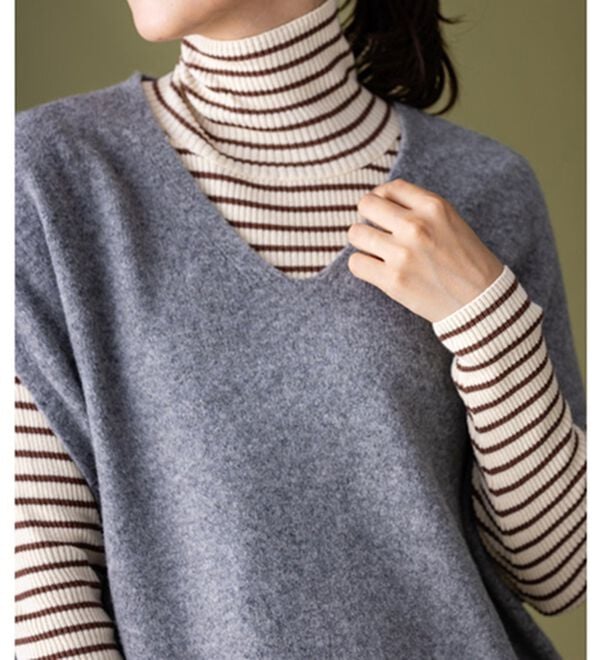 BELLUNA（ベルーナ）の「＜＆ｃｏｃｏｃｈｉ＞ハピネスコットン100％&times;吸湿発熱リブタートルニット（ニット・セーター）」｜詳細画像