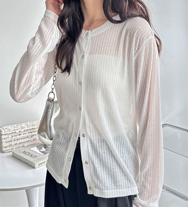 GeeRA（ジーラ）の「カーデにもなる前後２ＷＡＹシアーリブトップス（カットソー）」｜オフホワイト