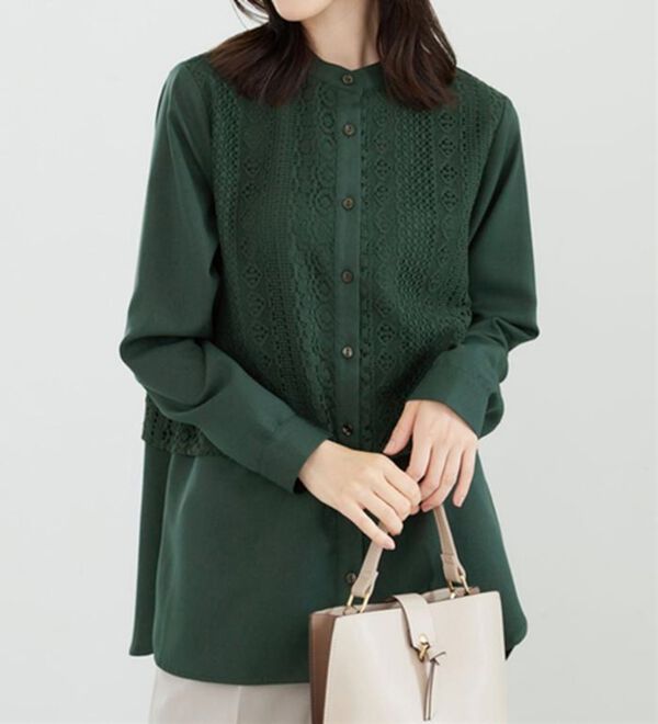⭐︎新品　MEGHAN メーガン　レース　チュニック　エメラルド　ＸＳ レース重ねシャツチュニック - ベルーナ【公式】