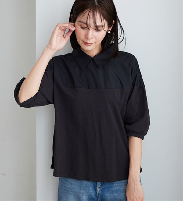 BELLUNA（ベルーナ）の「衿付き異素材切替プルオーバー（カットソー）」｜詳細画像