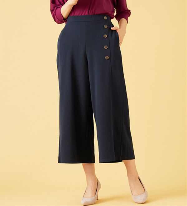 BELLUNA（ベルーナ）の「ジョーゼット素材サイドボタンワイドパンツ（ワイドパンツ・ガウチョ）」｜詳細画像