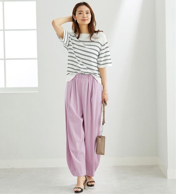 BELLUNA（ベルーナ）の「【接触冷感！】高見えサテン風カーブパンツ（ワイドパンツ・ガウチョ）」｜詳細画像