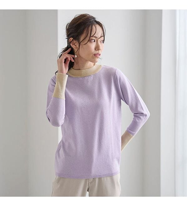 BELLUNA（ベルーナ）の「ラメ入り配色ニットプルオーバー（ニット・セーター）」｜詳細画像