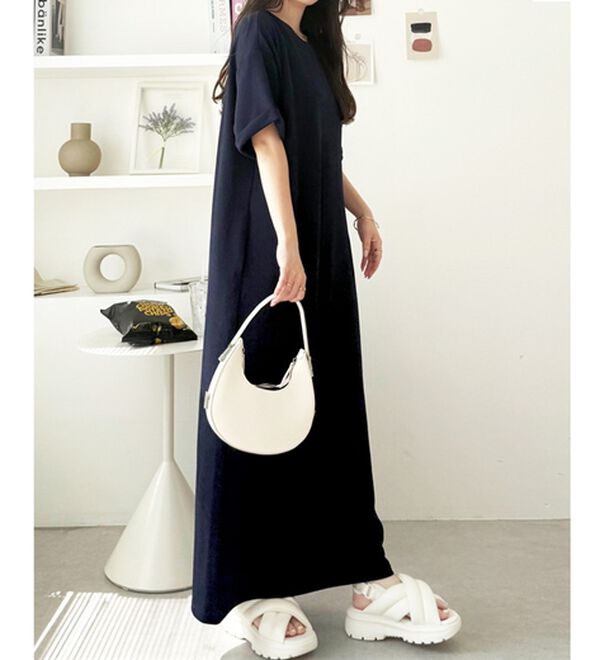 GeeRA（ジーラ）の「【ひんやり/着痩せ】ハーフジップ大人Ｔシャツワンピース（カットソーワンピース）」｜詳細画像