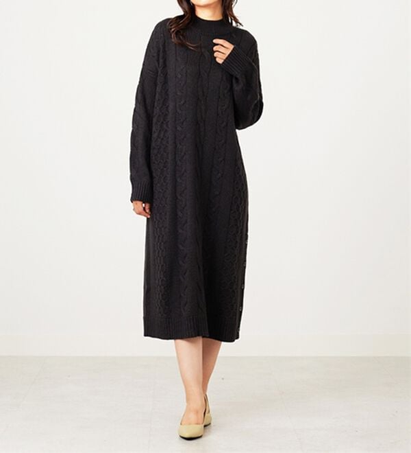BELLUNA（ベルーナ）の「ケーブル柄ロング丈ニットワンピース（ニットワンピース）」｜詳細画像