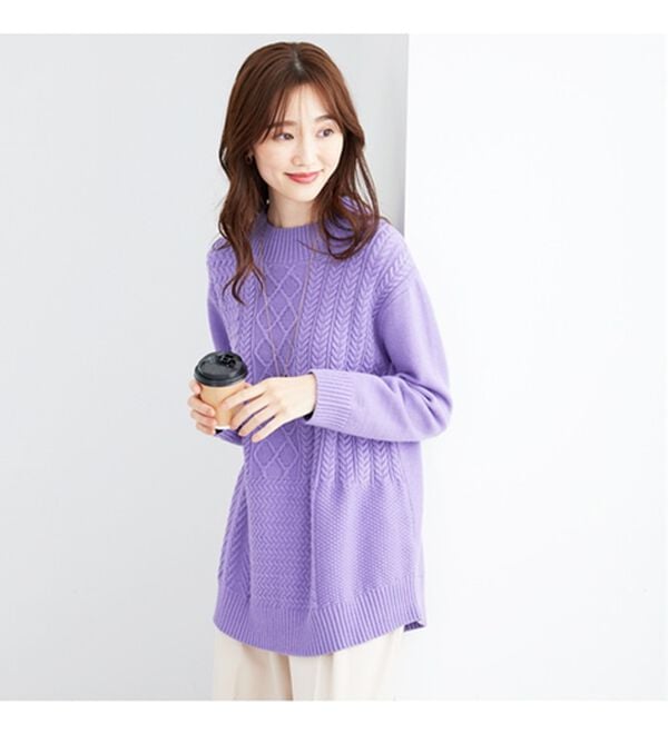 BELLUNA（ベルーナ）の「パッチワーク調ケーブルニットチュニック（チュニック）」｜詳細画像