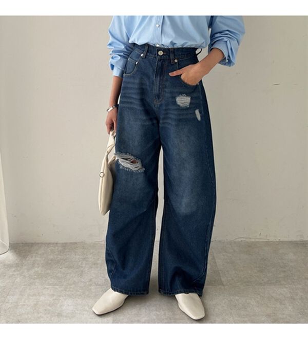 GeeRA（ジーラ）の「ダメージカーブデニムパンツ（フルレングスパンツ）」｜詳細画像