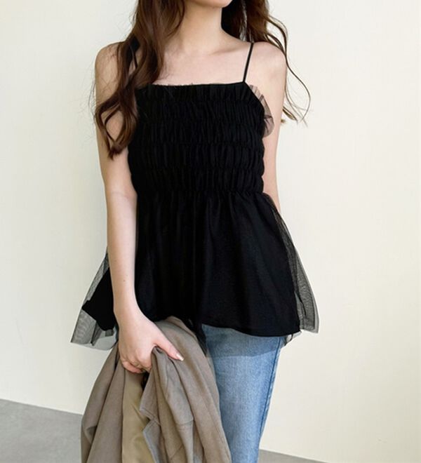 GeeRA（ジーラ）の「ラメニットペプラムキャミソール（タンクトップ・キャミソール）」｜詳細画像