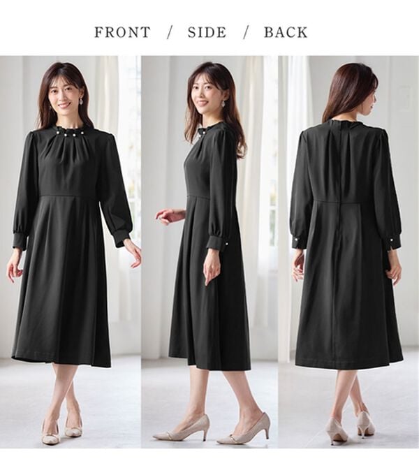 alotta（アロッタ）の「【嬉しい５つの機能付】ネックパール調タックフレアーワンピース（その他ワンピース）」｜詳細画像