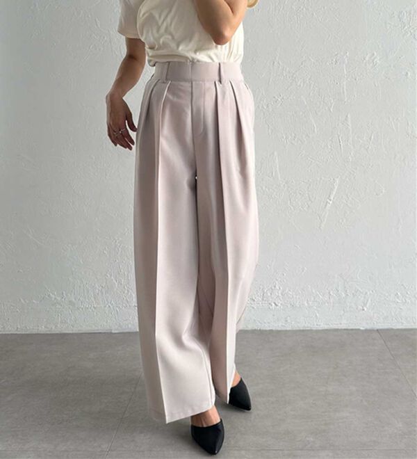 RANAN（ラナン）の「【選べる股下】きれい見え２タックワイドスラックス（ワイドパンツ・ガウチョ）」｜詳細画像