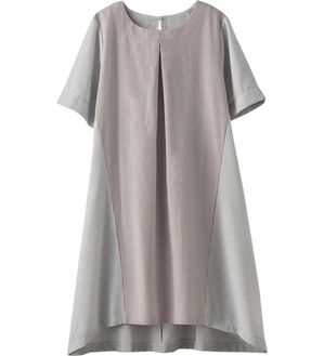 BELLUNA（ベルーナ）の「ストライプ切替ワンピース（チュニック）」｜ライトグレー系