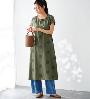 BELLUNA（ベルーナ）の「＜＆ｃｏｃｏｃｈｉ＞ドット刺しゅうゆったりワンピース（シャツワンピース）」｜詳細画像